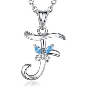 Letter F Silver Butterfly Initial Elegant Necklace 18"